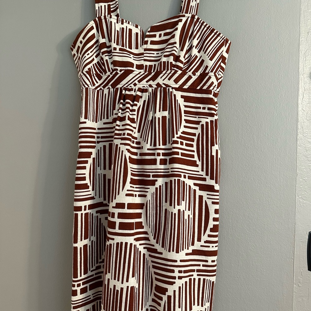 Trina Turk Chocolate and Cream Geometric Midi Dress